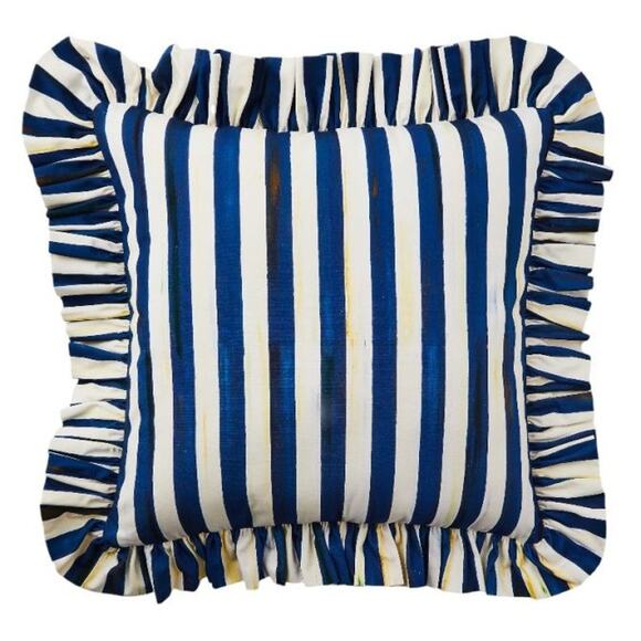 Brand New Mackenzie-Childs Royal Stripe Ruffle Throw Pillow 20x20 - Picture 1 of 2
